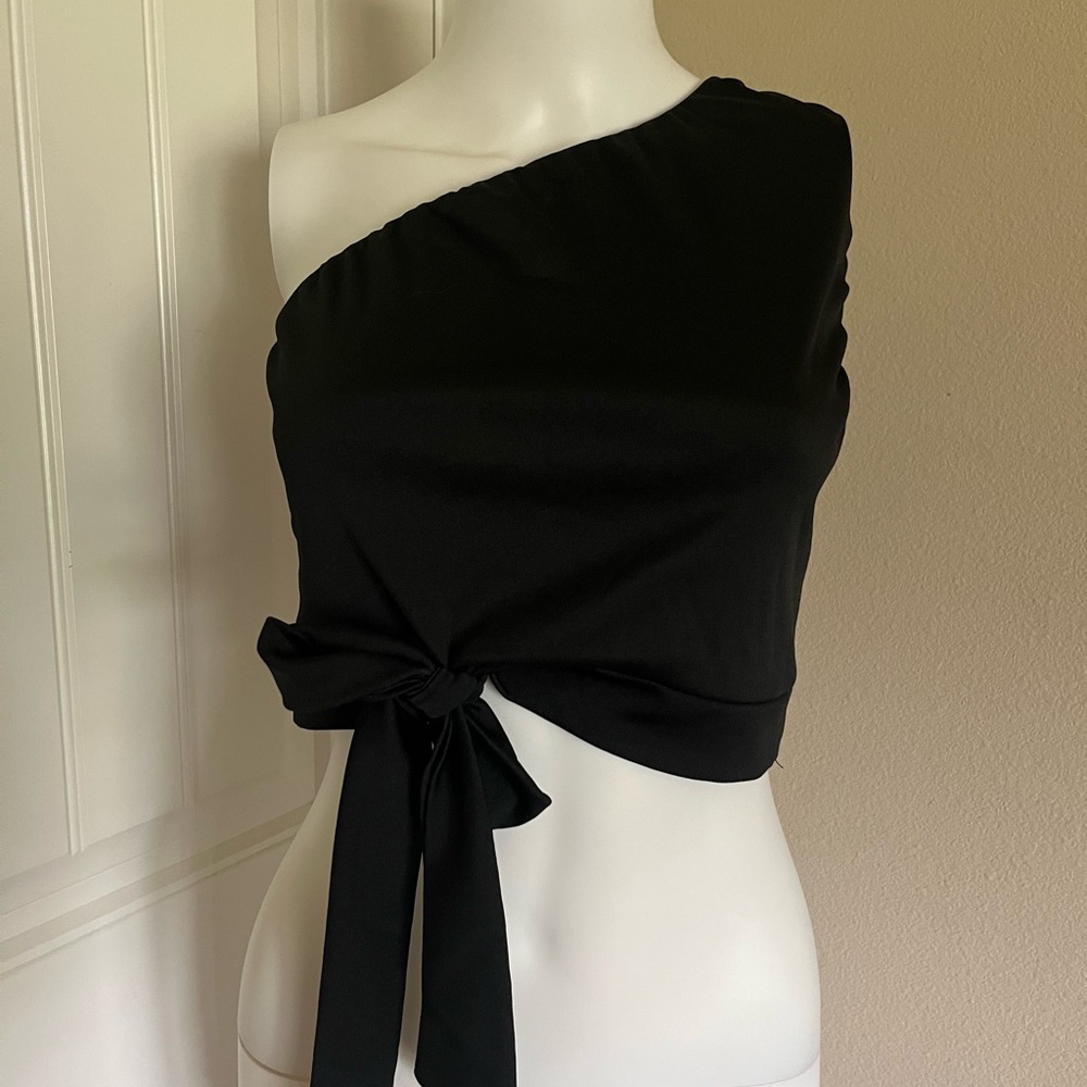 Black One-Shoulder Top with Bow